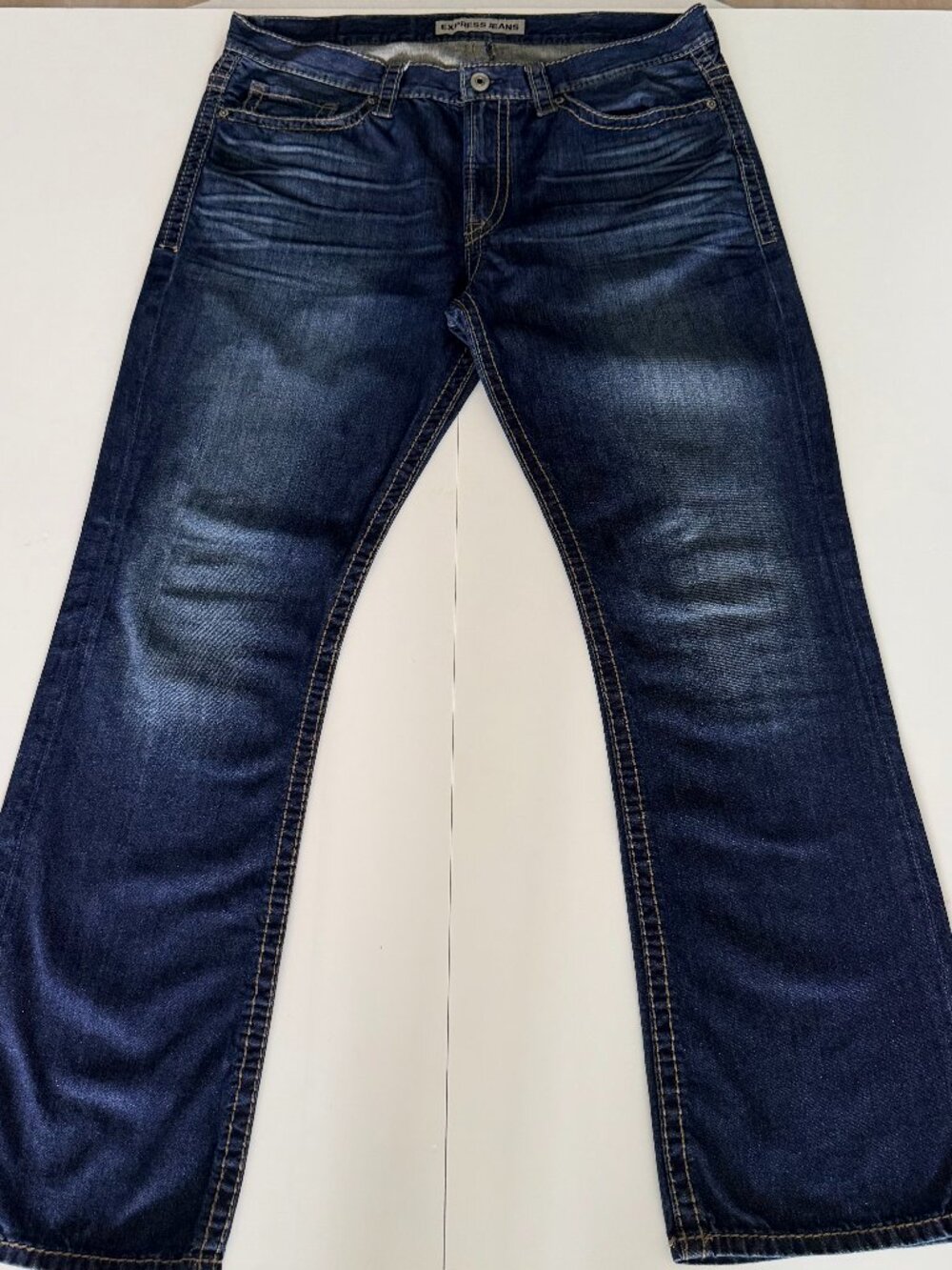 Express Kingston Bootcut Jeans Mens 38x34 Blue Denim Classic Fit Dark Wash